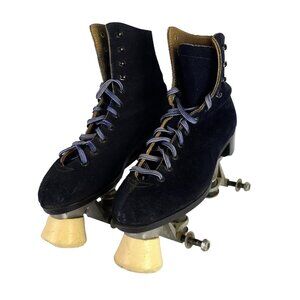Vintage Suede Roller Skate Boots  Navy Blue Dominion Women's Size 6 1980's